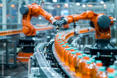 Advanced Robotic Arms Streamlining Production in a Beverage Bottling Facility