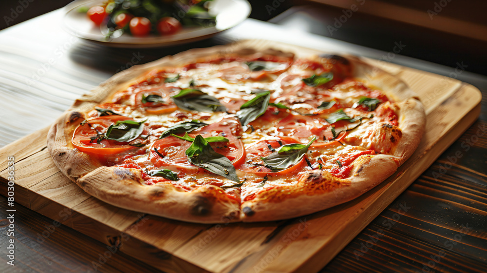 Board with tasty Italian pizza