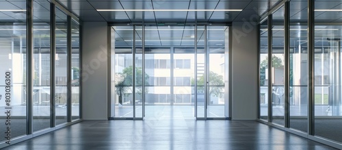 Office room that is vacant with glass walls and doors.