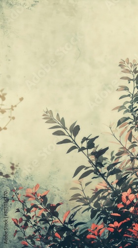 Ethereal Nature Background with Delicate Leaves and Subtle Vintage Texture