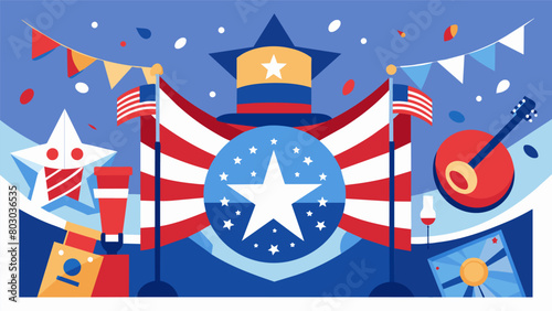 A festive atmosphere with patriotic decorations and music instilling a sense of pride and gratitude for the sacrifices made by the military.. Vector illustration