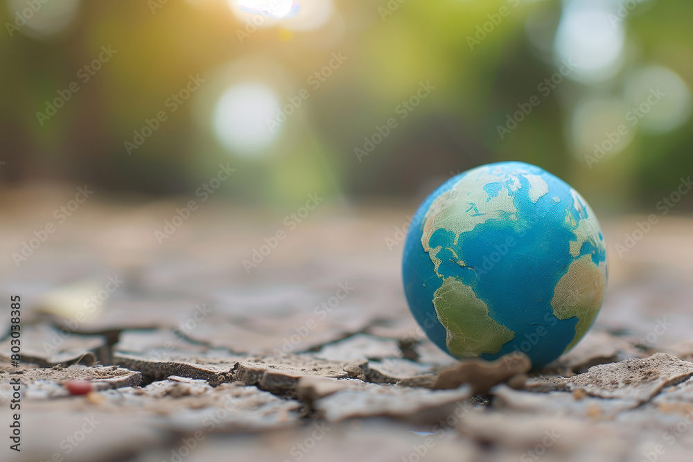 Planet Earth on the cracked ground. Global warming and climate change concept Planet Earth on the cracked ground. Global warming and climate change concept