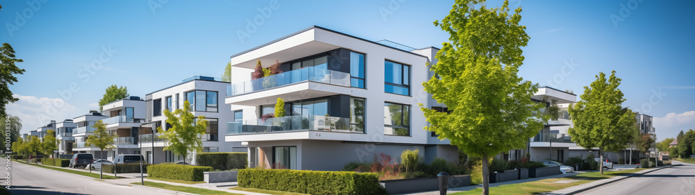 Modern Residential Architecture with White Facade and Balconies