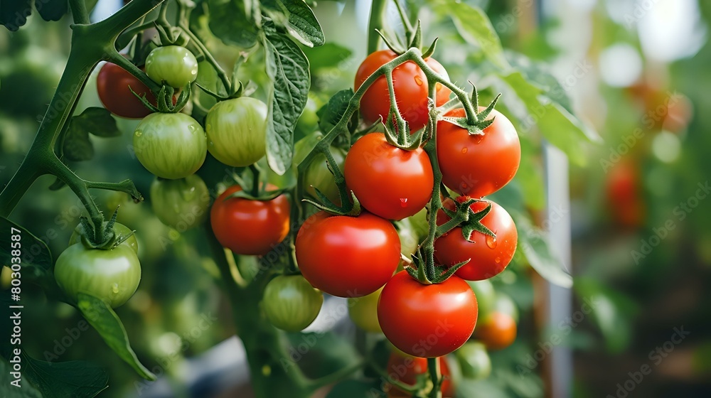Organic Garden Delight: Tomato Plant with Red and Green Tomatoes
