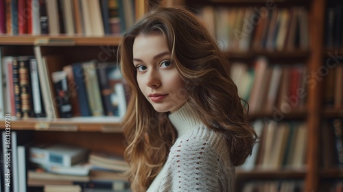 woman in library