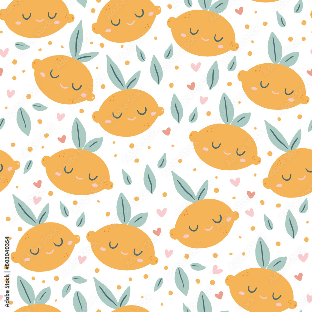 Cute calm lemons seamless vector pattern