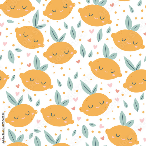 Cute calm lemons seamless vector pattern