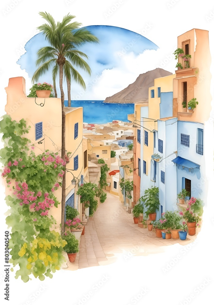 Naklejka premium Cabo Verde Country Landscape Illustration Art