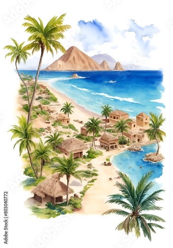 Cabo Verde Country Landscape Illustration Art