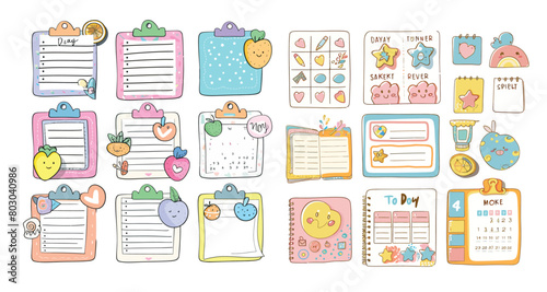 Planners, organizers and schedulers with hand drawn stickers.