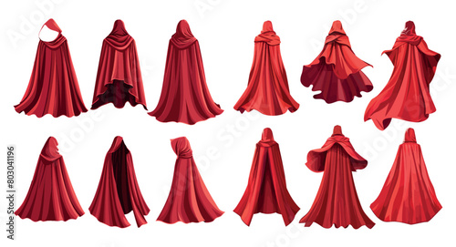 Cartoon superhero red cloaks, scarlet mantle capes. Scarlet superhero capes modern illustration set.