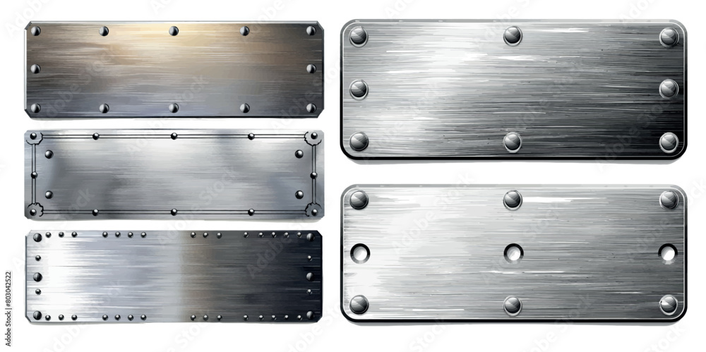 The brushed texture metal illustration shows a sign board frame with metal rivets