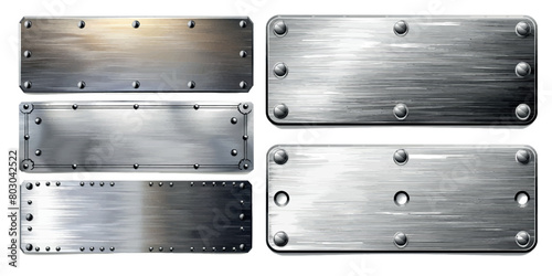 The brushed texture metal illustration shows a sign board frame with metal rivets