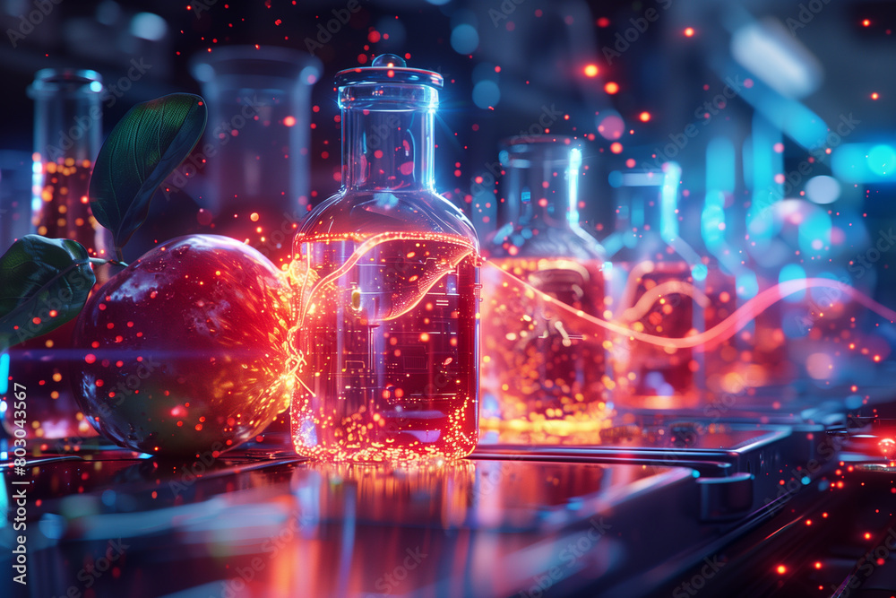Biology, laboratory and 3D holographic overlay for science, 3d, illustration