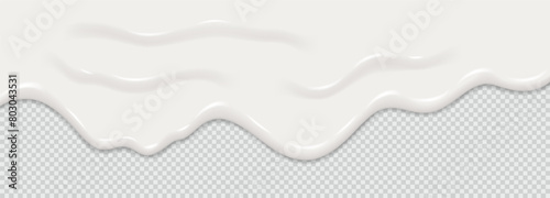 Yogurt, milk or cream surface creamy liquid melt splash flowing background. Vector white milk splash or ice cream flow soft texture on transparent background for sweet dessert design. 3D Illustration