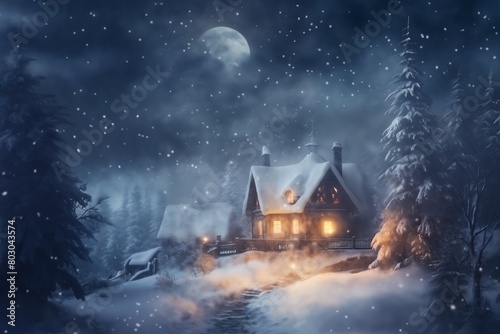 Wallpaper Mural village street in winter season decorated for Christmas or New Year holiday, beautiful view of exteriors of houses , snow, sunset, street lights, festive environment Torontodigital.ca