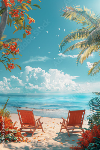 Beautiful summer posters and banners with copy space  3d  illustration