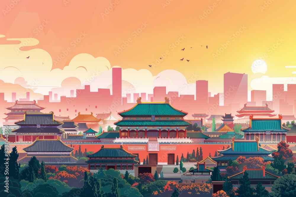 Fototapeta premium Illustration of Beijing City