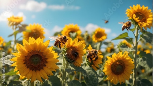 Bees And Sunflowers  day light  Nature photography