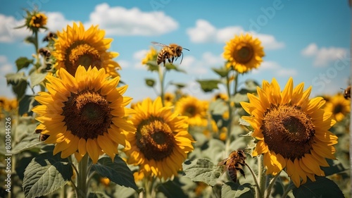 Bees And Sunflowers  day light  Nature photography