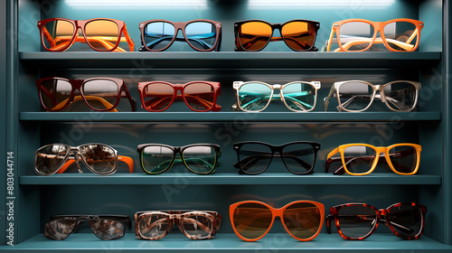 A curated display of stylish eyeglasses showcasing a variety of frames and colors.