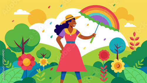In the after image the same woman is shown again this time under a rainbow. The sun is shining and she is standing in a lush and vibrant garden. She.
