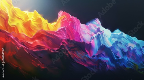 A vibrant digital art of colorful mountain ranges