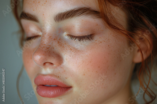 Close Up woman's portrait profile with closed eyes, ai technology