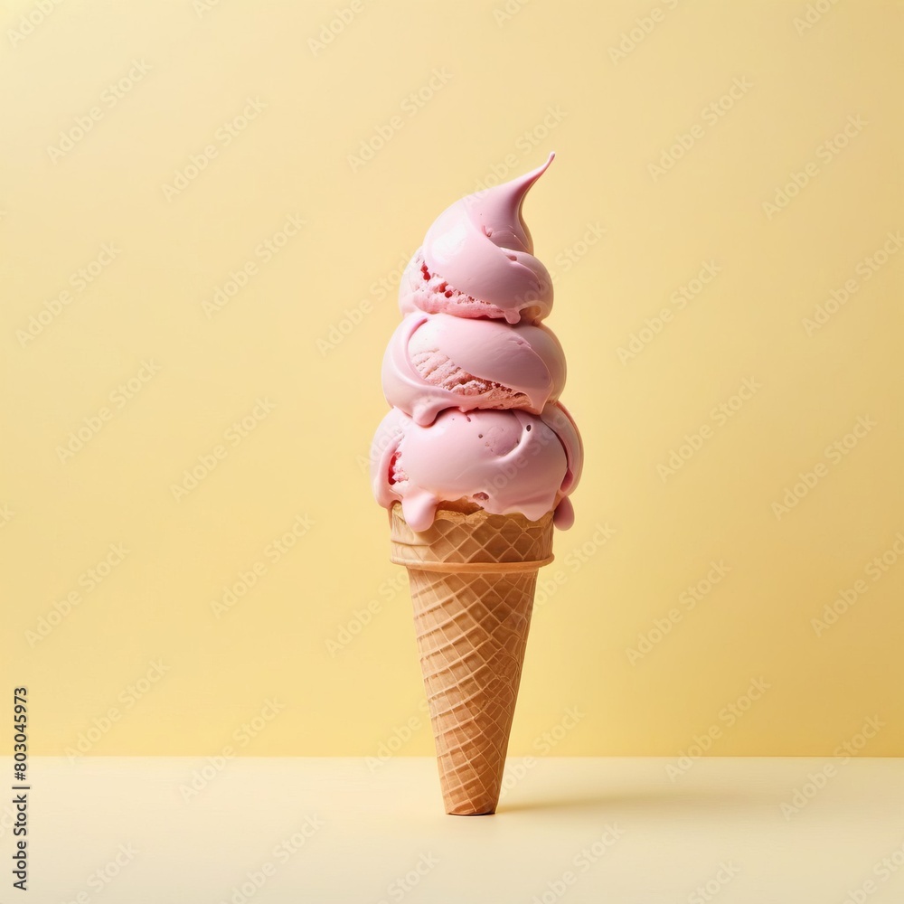Organic ice cream in waffle cone. Summer mood, pastel colored dessert, delicious refreshing gelato. Organic ice cream in waffle cone. Summer mood, pastel colored dessert, delicious refreshing gelato.