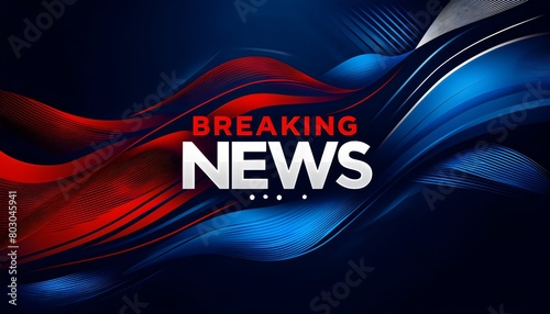 Dynamic News Flow, features fluid, wave-like abstract forms in deep blue and vibrant red, converging around the bold text 