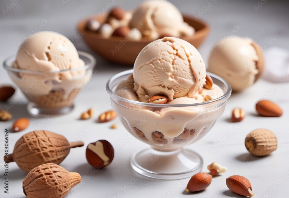 Organic nut ice cream. Summer mood, delicious refreshing dessert, gelato. Organic nut ice cream. Summer mood, delicious refreshing dessert, gelato.