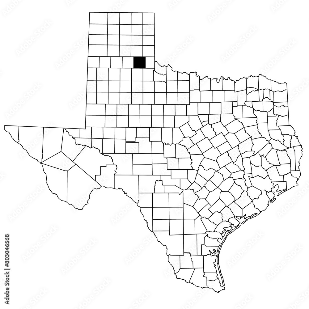 Fototapeta Map of hall County in Texas state on white background. single County map highlighted by black colour on Texas map. UNITED STATES, US
