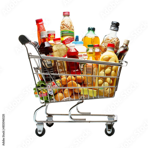 Shopping Cart with grocery item in transparent background