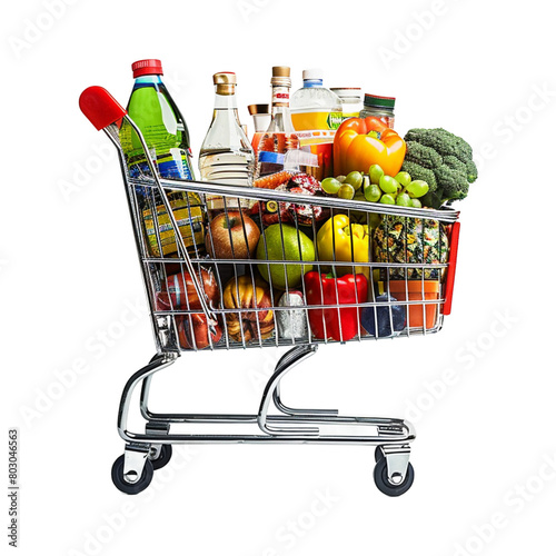 Shopping Cart with grocery item in transparent background