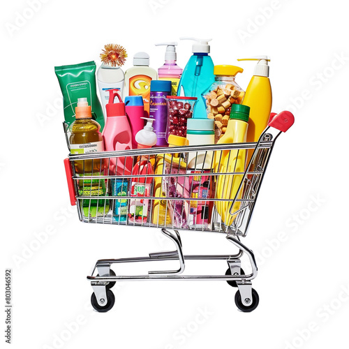 Shopping Cart with grocery item in transparent background
