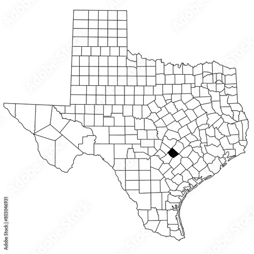 Map of Caldwell County in Texas state on white background. single County map highlighted by black colour on Texas map. UNITED STATES, US photo