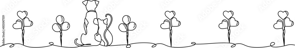 line art cat and dog animals day line art cat and dog animals day