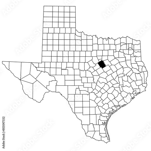 Map of Bosque County in Texas state on white background. single County map highlighted by black colour on Texas map. UNITED STATES, US