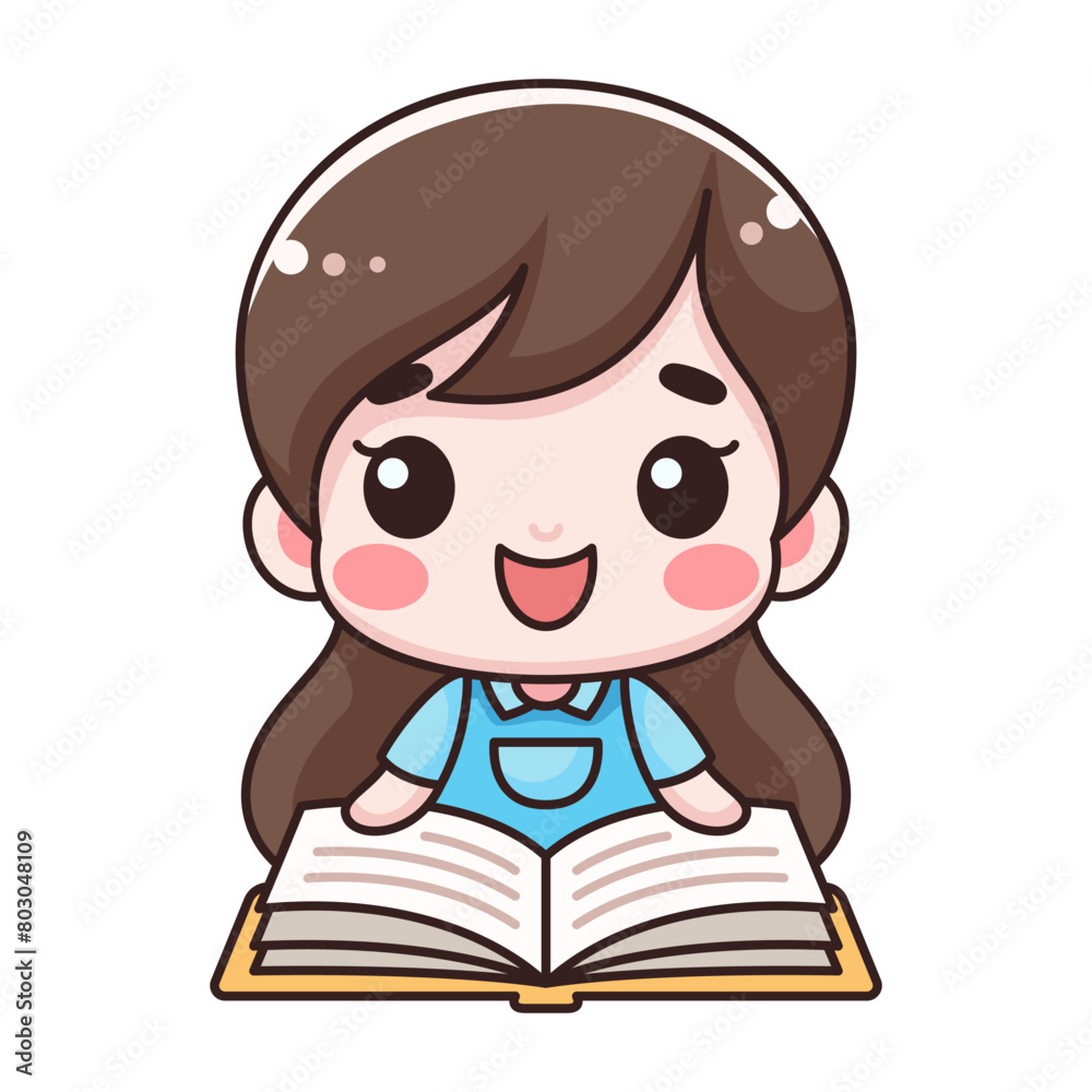Children's Book Icon with Cute Girl in Cartoon Style. Isolated on white background. Clipping paths included. Children's Book Icon with Cute Girl in Cartoon Style. Isolated on white background. Clipping paths included.