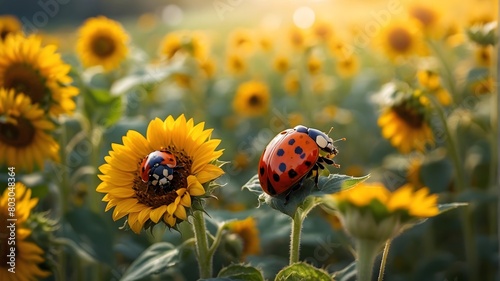 Ladybugs and Sunflowers, Day Light, Nature photography