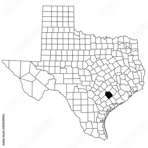 Map of lavaca County in Texas state on white background. single County map highlighted by black colour on Texas map. UNITED STATES, US photo