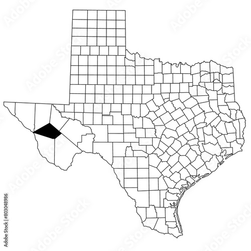 Map of Jeff davis County in Texas state on white background. single County map highlighted by black colour on Texas map. UNITED STATES, US photo