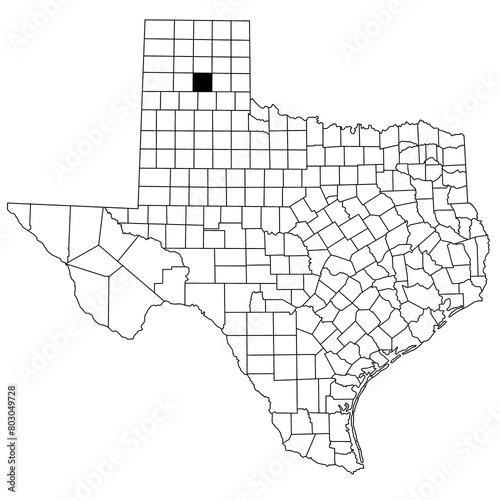 Map of Armstrong County in Texas state on white background. single County map highlighted by black colour on Texas map. UNITED STATES, US