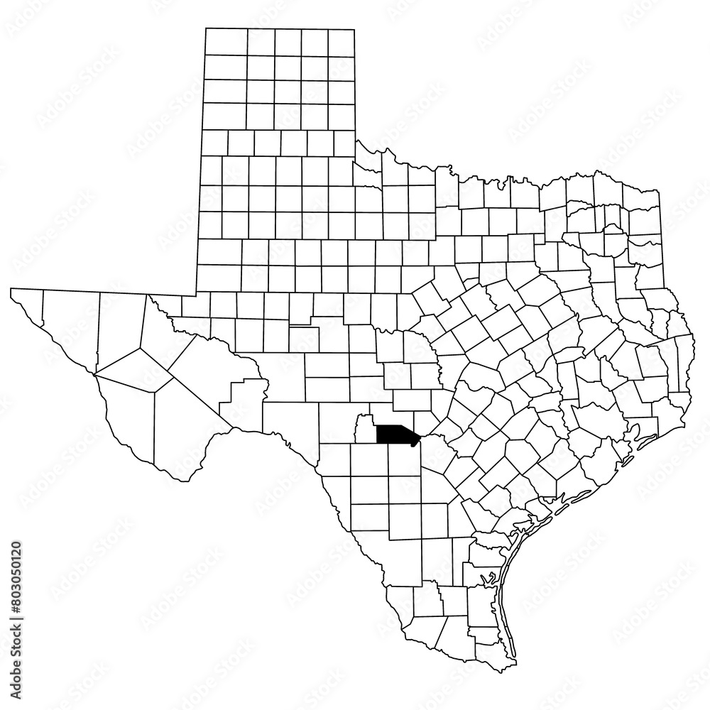 Map of Bandera County in Texas state on white background. single County