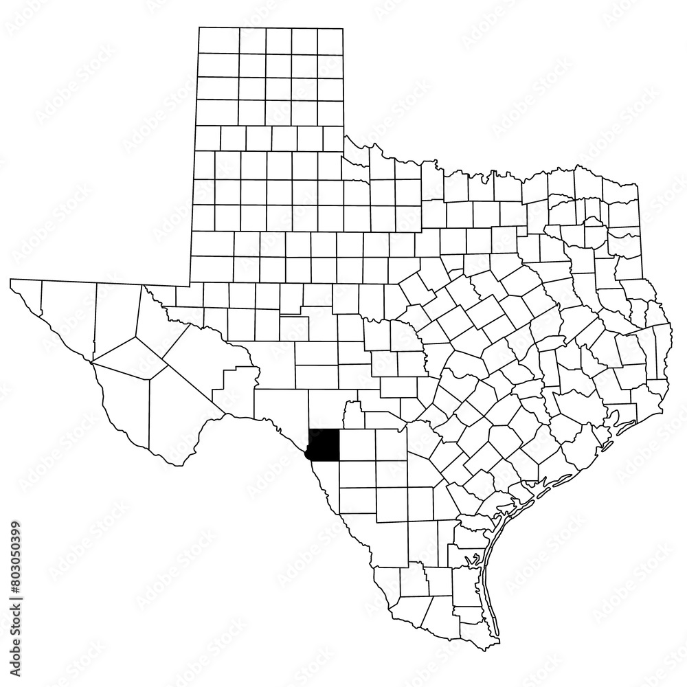 Map of Kinney County in Texas state on white background. single County map highlighted by black colour on Texas map. UNITED STATES, US