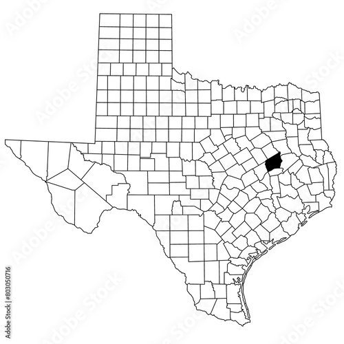 Map of Leon County in Texas state on white background. single County map highlighted by black colour on Texas map. UNITED STATES, US photo