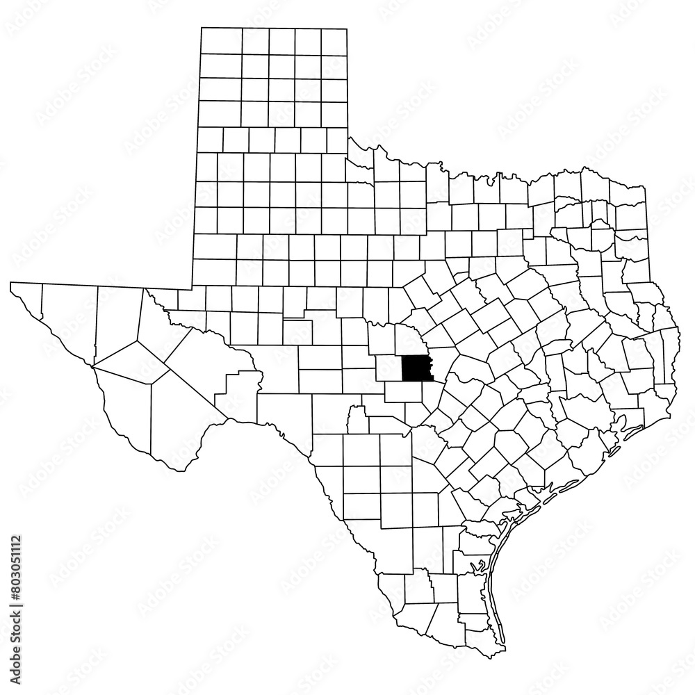 Map of llano County in Texas state on white background. single County map highlighted by black colour on Texas map. UNITED STATES, US