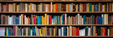 Books in a library representing various types of literature.
