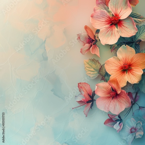 Floral Vintage Wallpaper with Pink Blossoms and Leaves