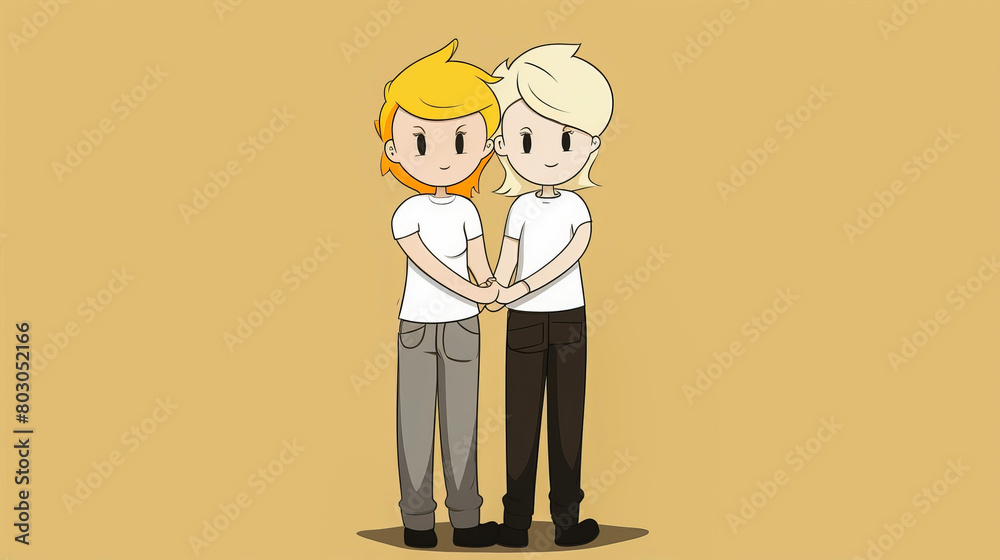 Obraz premium Two blonde lesbian cartoon characters standing back-to-back in a power pose.